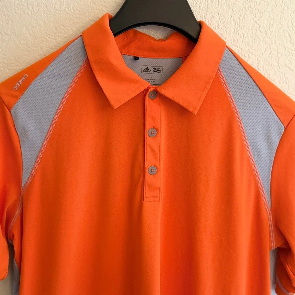 Adidas Golf Adizero Polo Shirt Mens Large Orange Grey Mesh Back Performance Tee